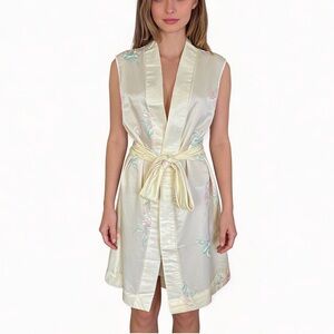 BARBIZON Vintage Open Front Sleeveless Floral Satin Kimono Size M